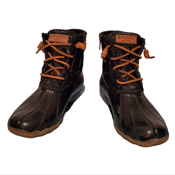 Sperry Saltwater Quilted Black Duck Boot Zip-Up Ankle Boots Women's Size 8 - Picture 4 of 10